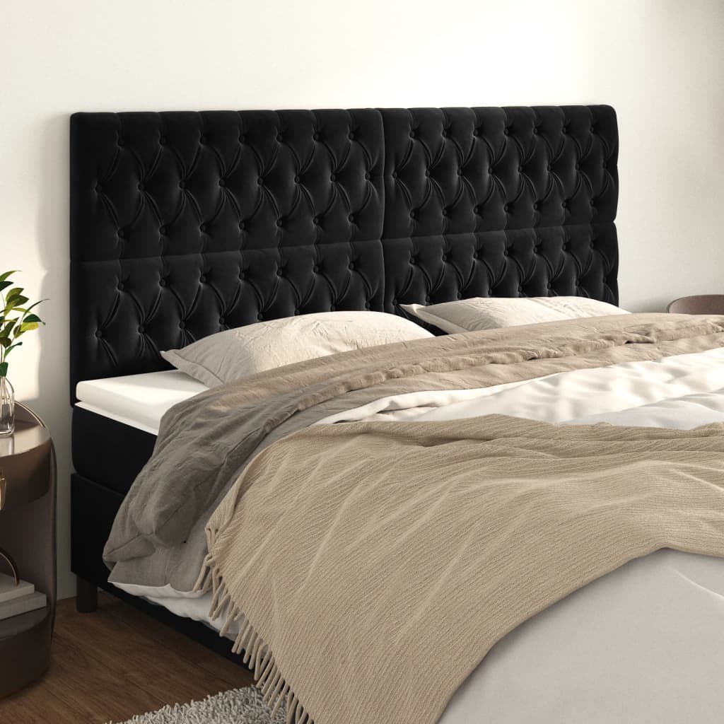 Kopfteil Schwarz 200 x 7 x 118/128 cm Samt