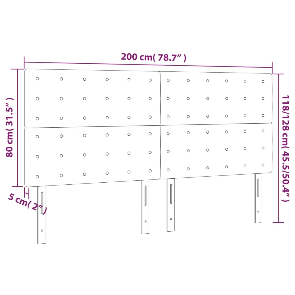 Kopfteil Hellgrau 200 x 5 x 118/128 cm Samt