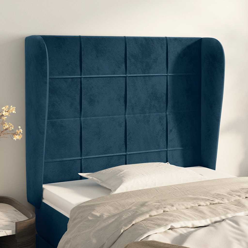 Kopfteil mit Ohren Dunkelblau 93x23x118/128 cm Samt