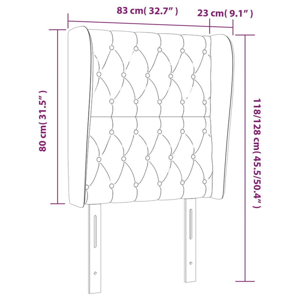 Kopfteil mit Ohren Dunkelgrau 83x23x118/128 cm Samt