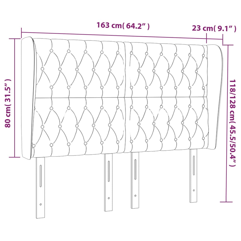 Kopfteil mit Ohren Dunkelgrau 163x23x118/128 cm Samt