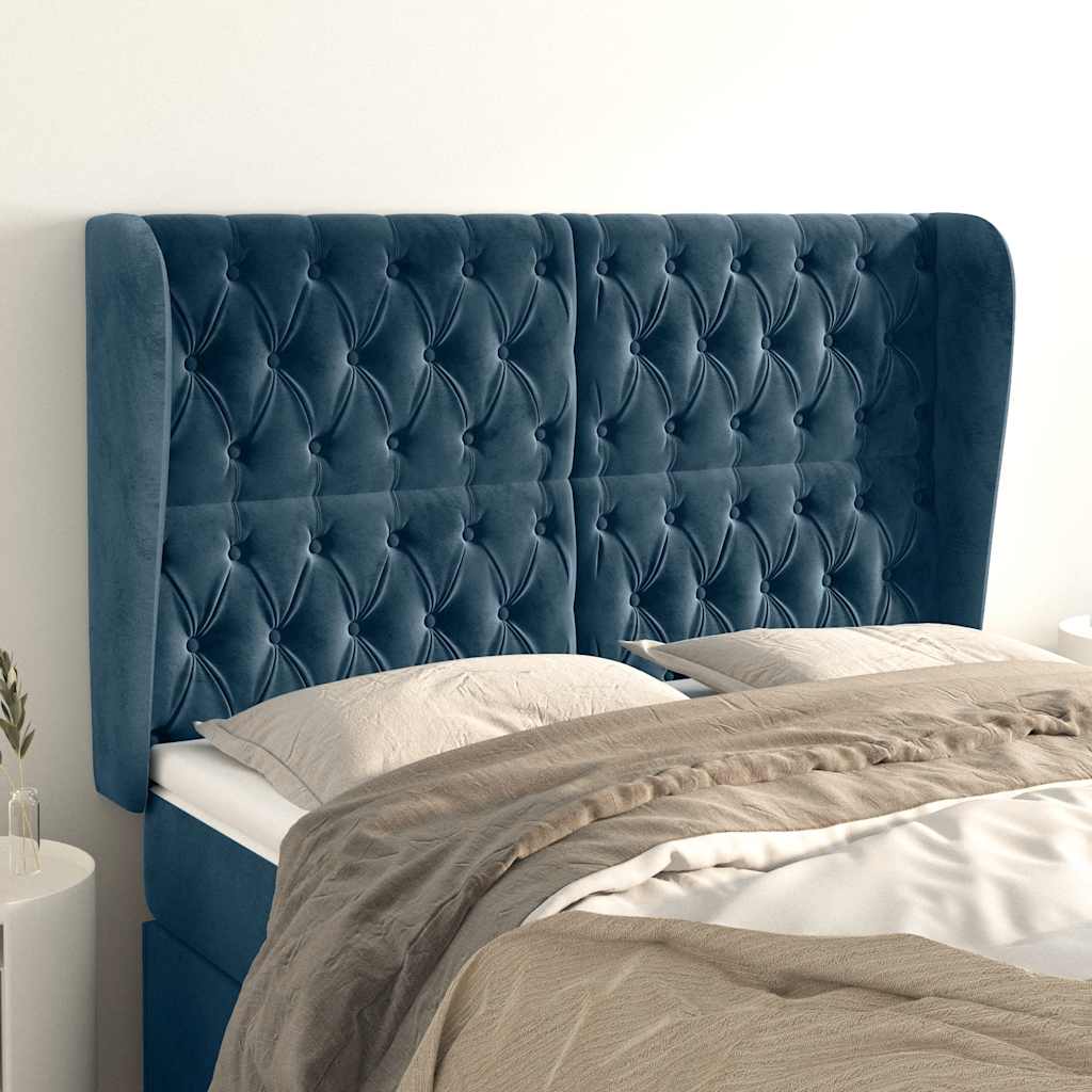 Kopfteil mit Ohren Dunkelblau 163x23x118/128 cm Samt