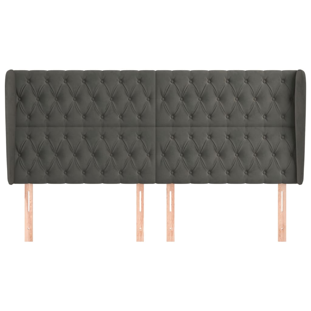 Kopfteil mit Ohren Dunkelgrau 203x23x118/128 cm Samt