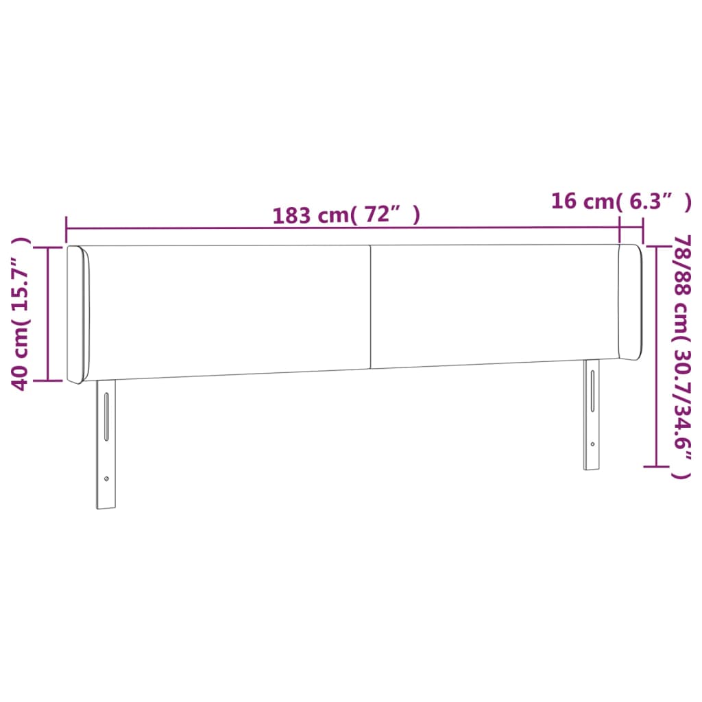 Kopfteil mit Ohren Schwarz 183x16x78/88 cm Stoff