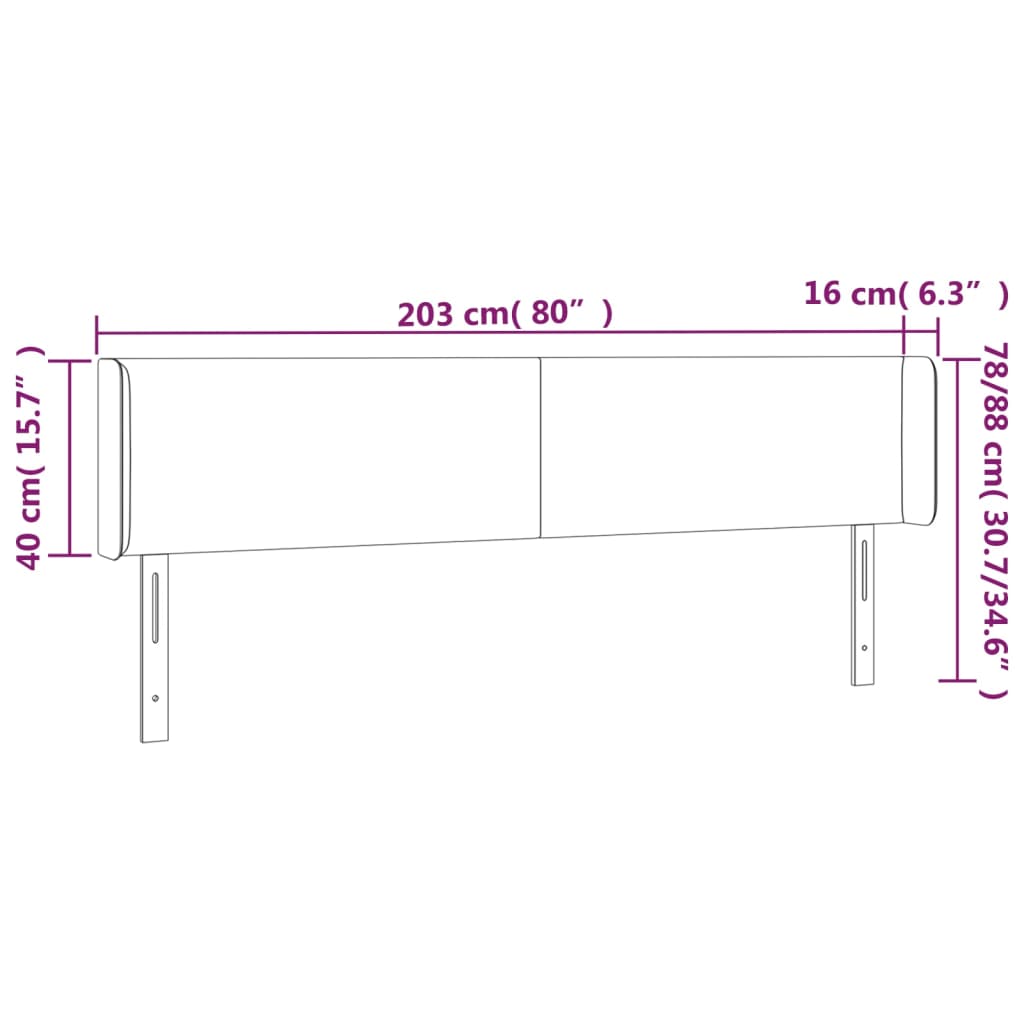 Kopfteil mit Ohren Hellgrau 203x16x78/88 cm Samt