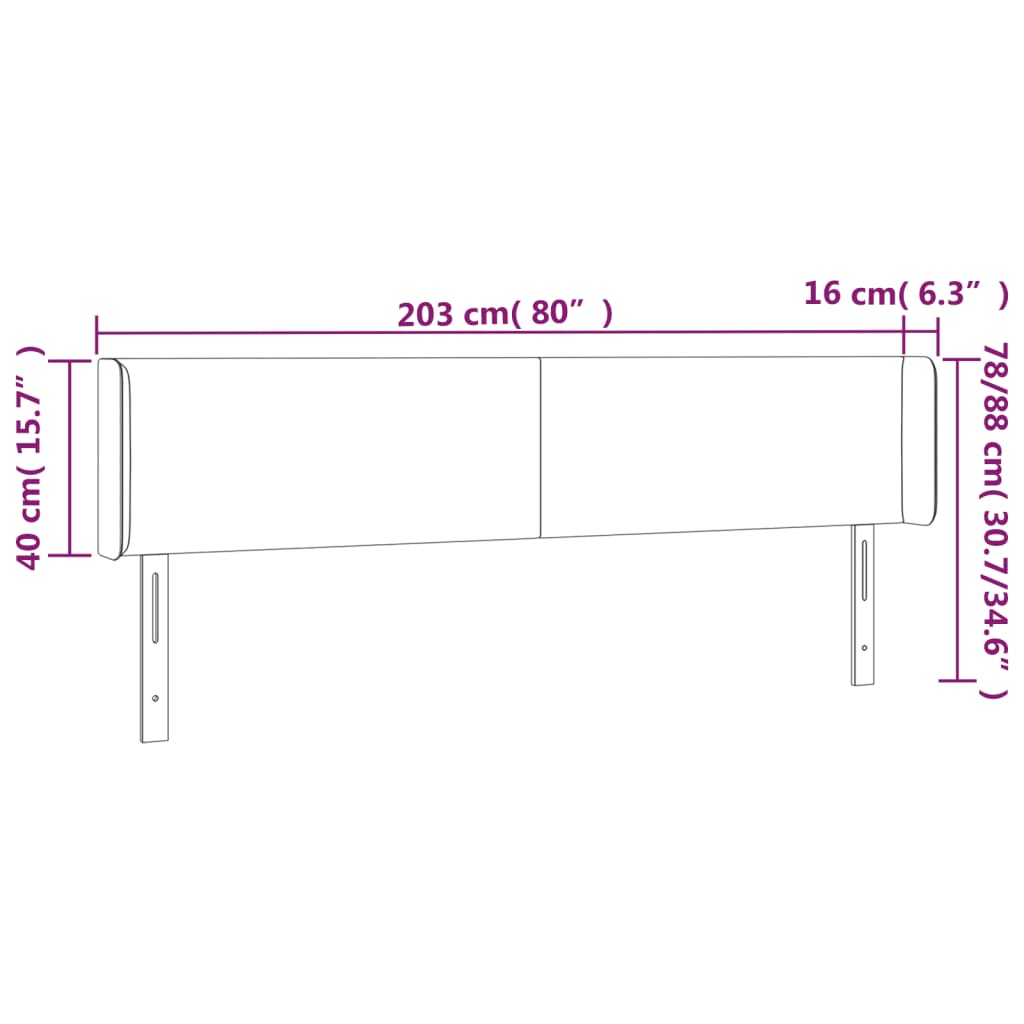 Kopfteil mit Ohren Dunkelgrau 203x16x78/88 cm Samt