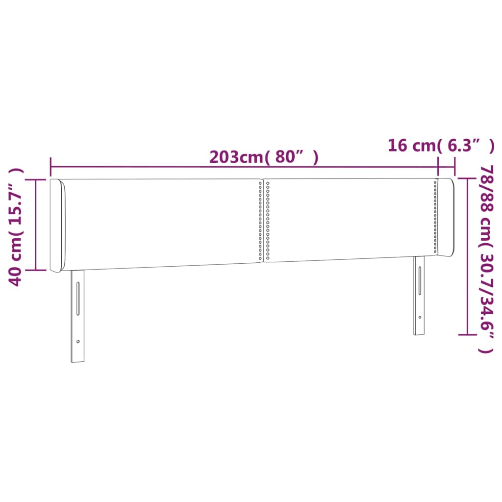 Kopfteil mit Ohren Schwarz 203x16x78/88 cm Stoff