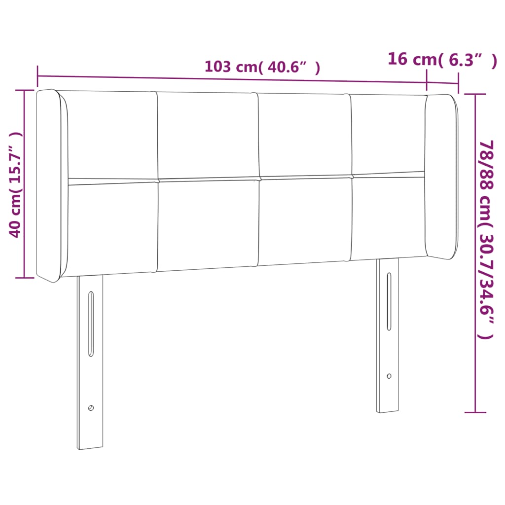 Kopfteil mit Ohren Schwarz 103x16x78/88 cm Stoff