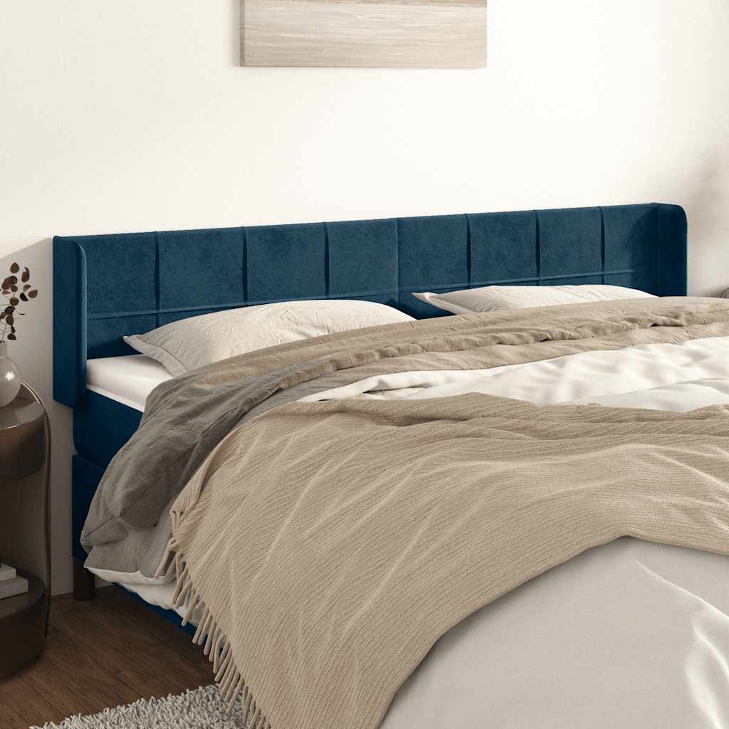 Kopfteil mit Ohren Dunkelblau 163x16x78/88 cm Samt