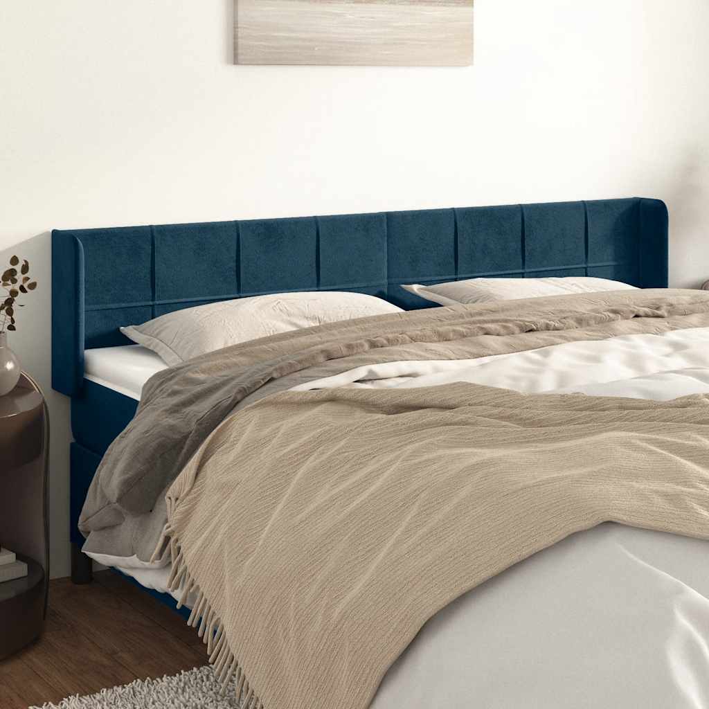 Kopfteil mit Ohren Dunkelblau 183x16x78/88 cm Samt