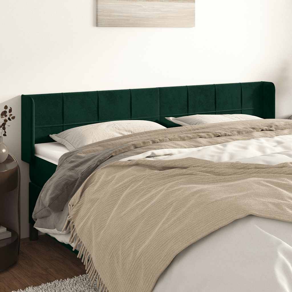 Kopfteil mit Ohren Dunkelgrün 203x16x78/88 cm Samt