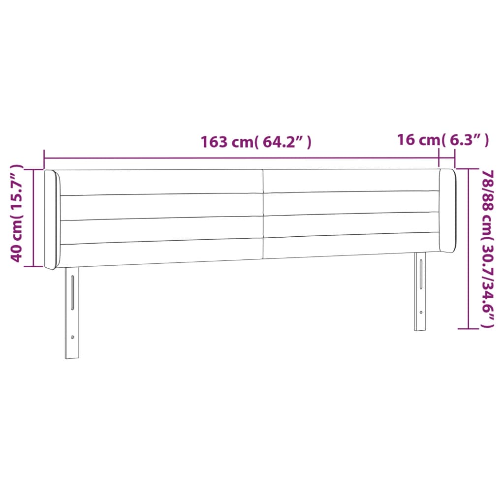 Kopfteil mit Ohren Dunkelgrau 163x16x78/88 cm Samt