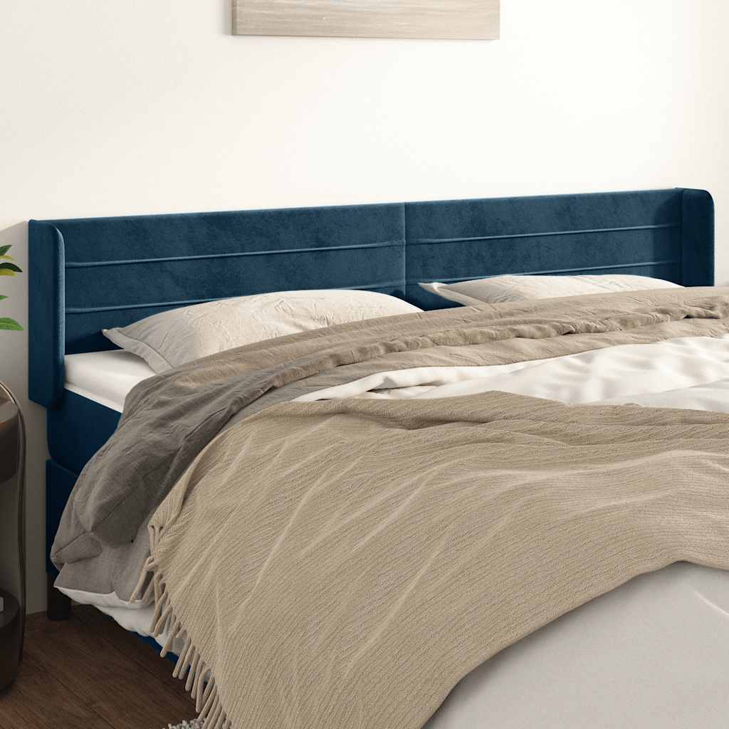 Kopfteil mit Ohren Dunkelblau 163x16x78/88 cm Samt