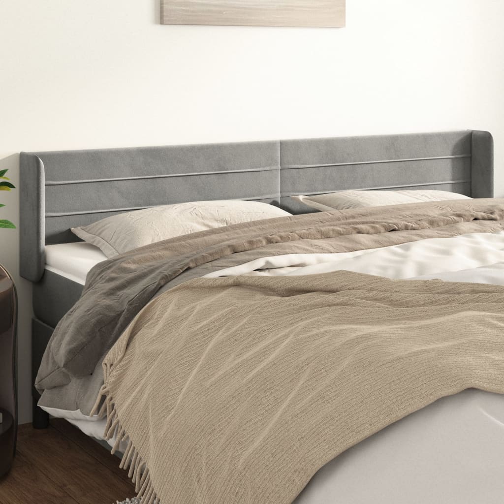 Kopfteil mit Ohren Hellgrau 203x16x78/88 cm Samt