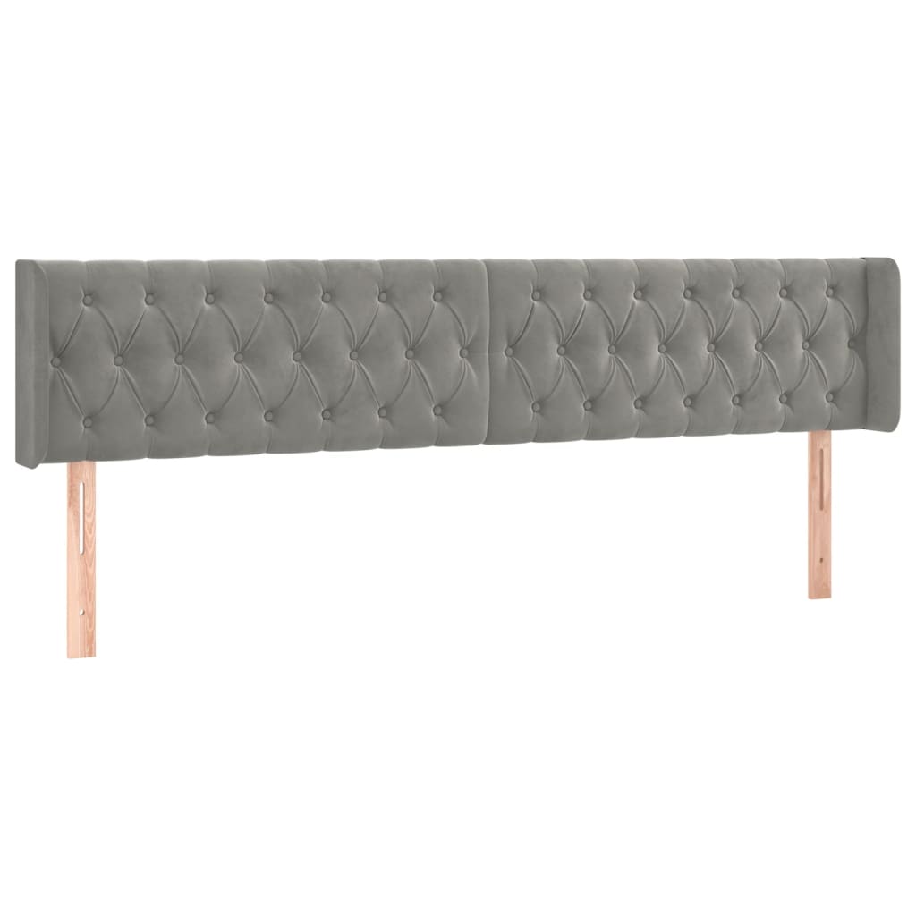 Kopfteil mit Ohren Hellgrau 183x16x78/88 cm Samt