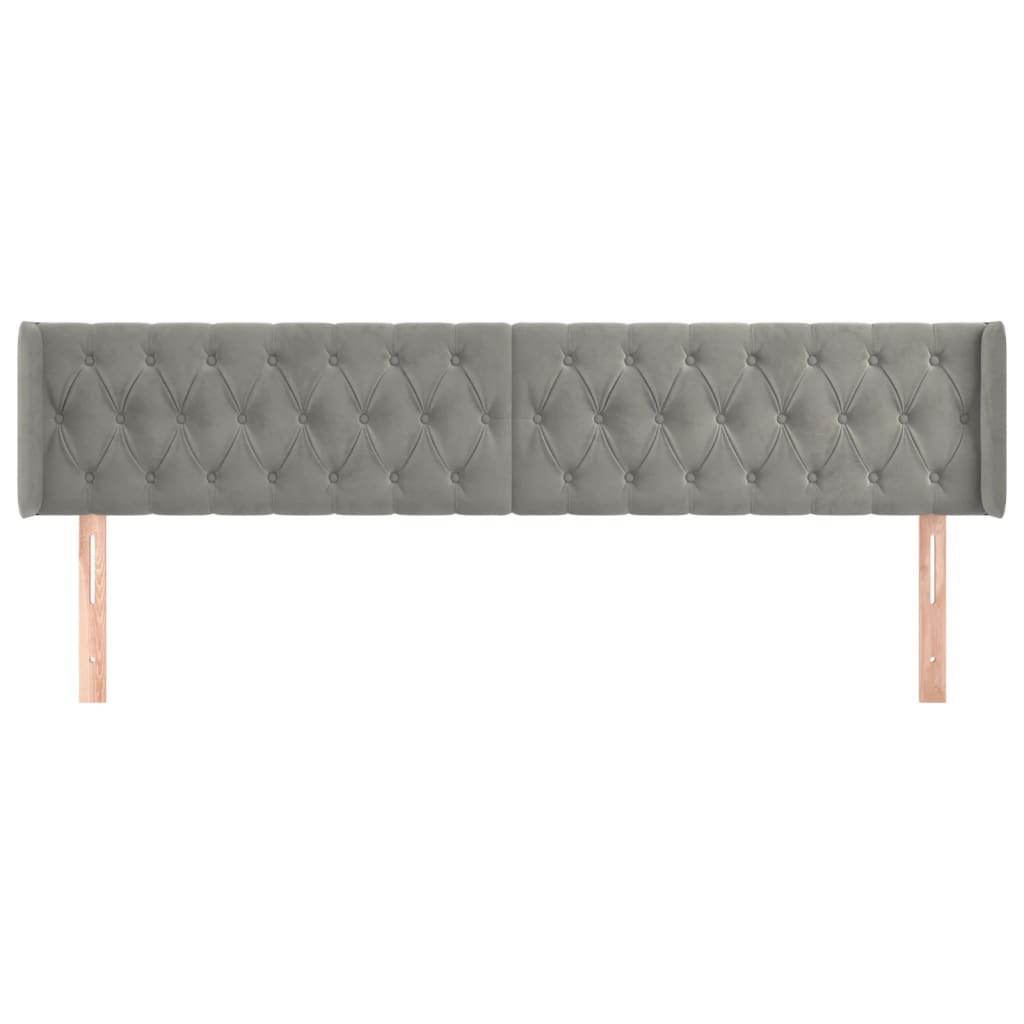 Kopfteil mit Ohren Hellgrau 203x16x78/88 cm Samt