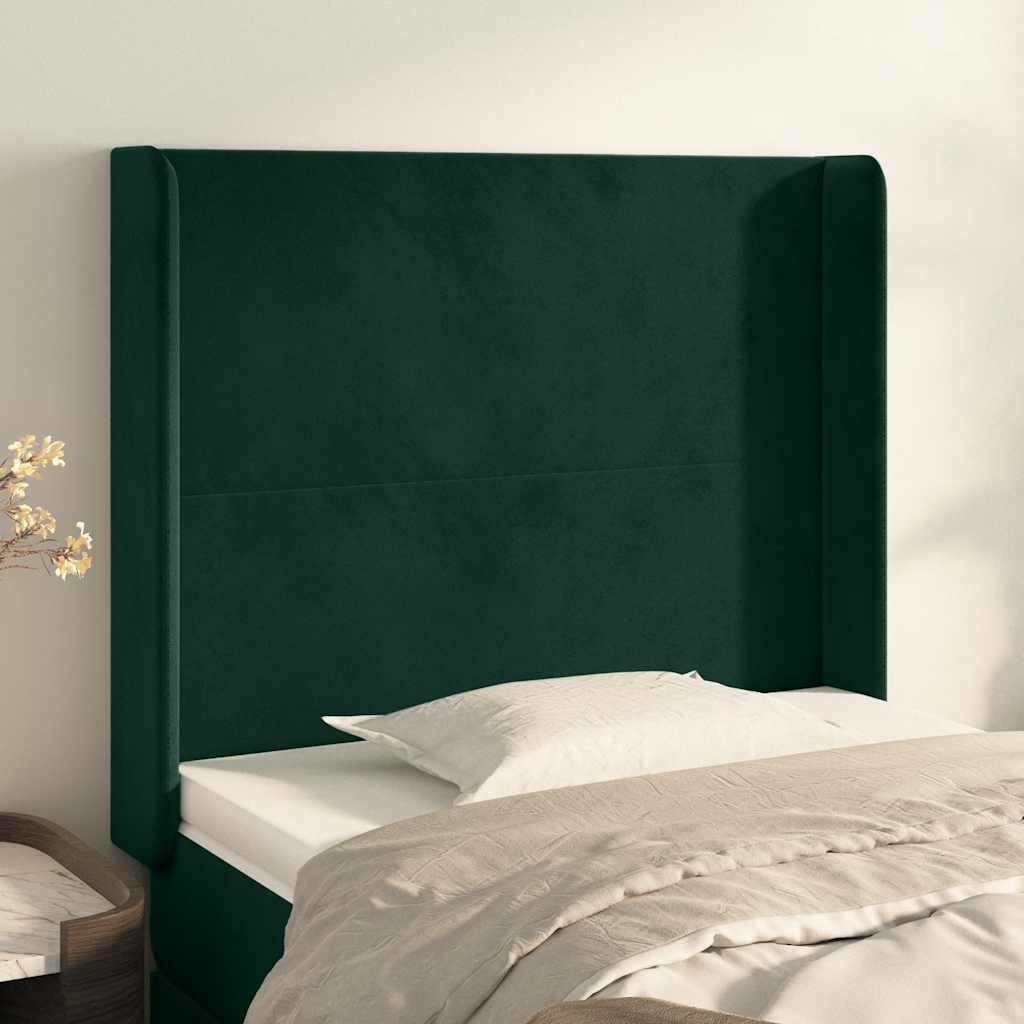 Kopfteil mit Ohren Dunkelgrün 103x16x118/128 cm Samt