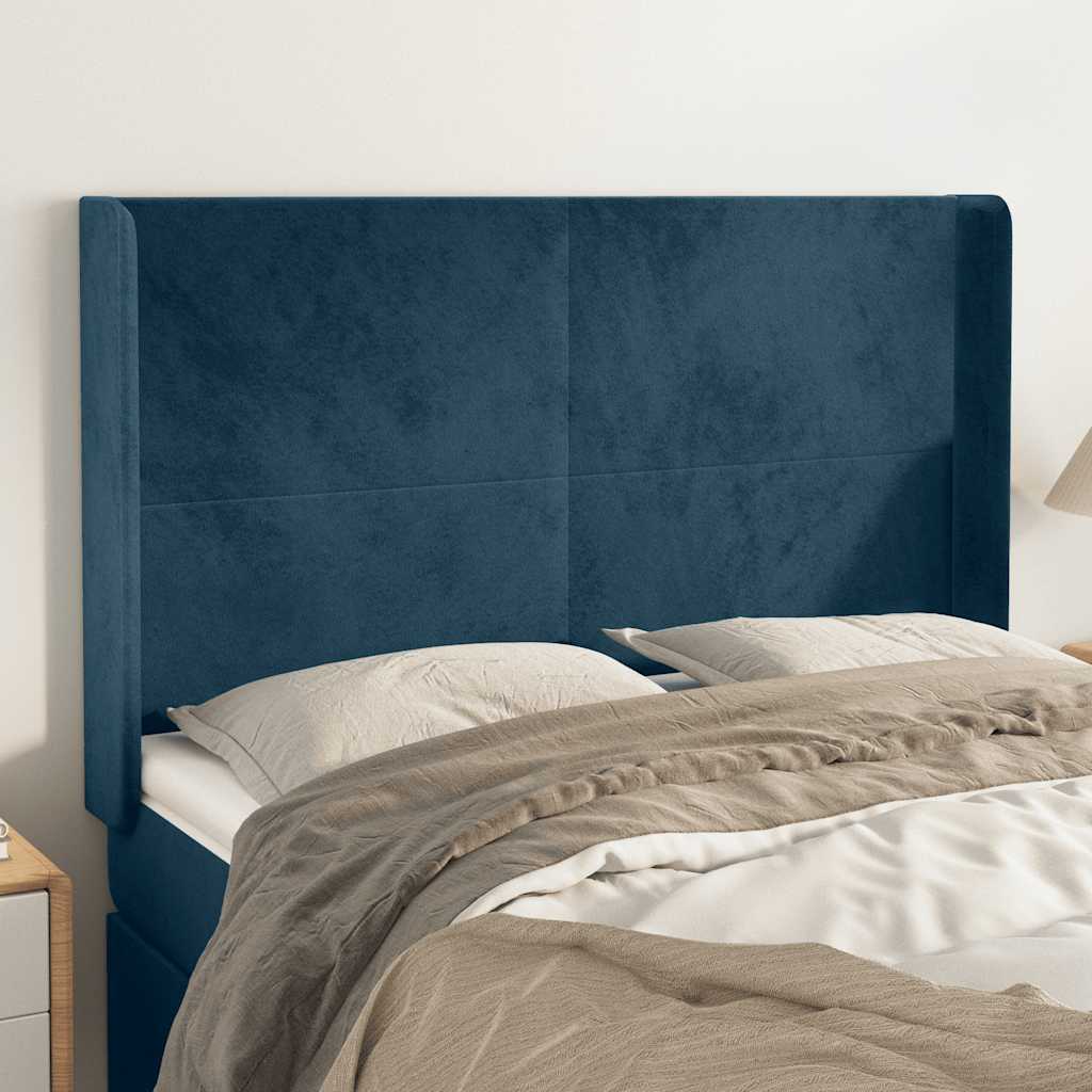 Kopfteil mit Ohren Dunkelblau 147x16x118/128 cm Samt