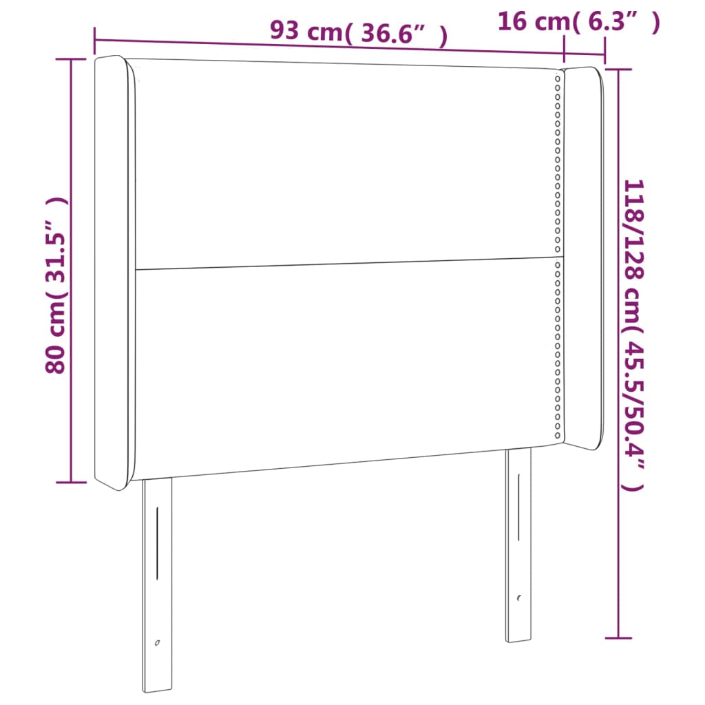 Kopfteil mit Ohren Dunkelgrau 93x16x118/128 cm Samt