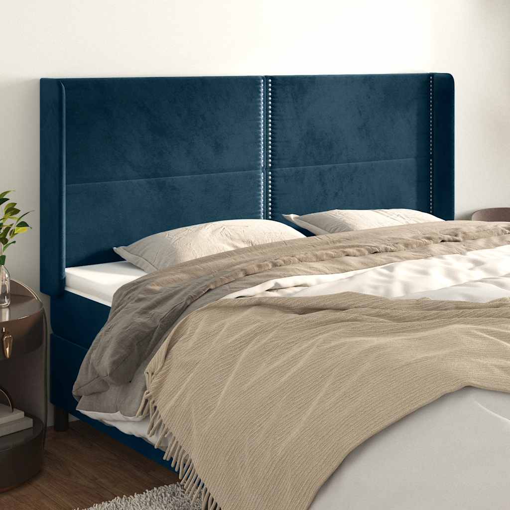 Kopfteil mit Ohren Dunkelblau 163x16x118/128 cm Samt