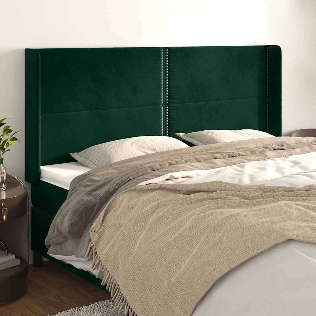 Kopfteil mit Ohren Dunkelgrün 183x16x118/128 cm Samt