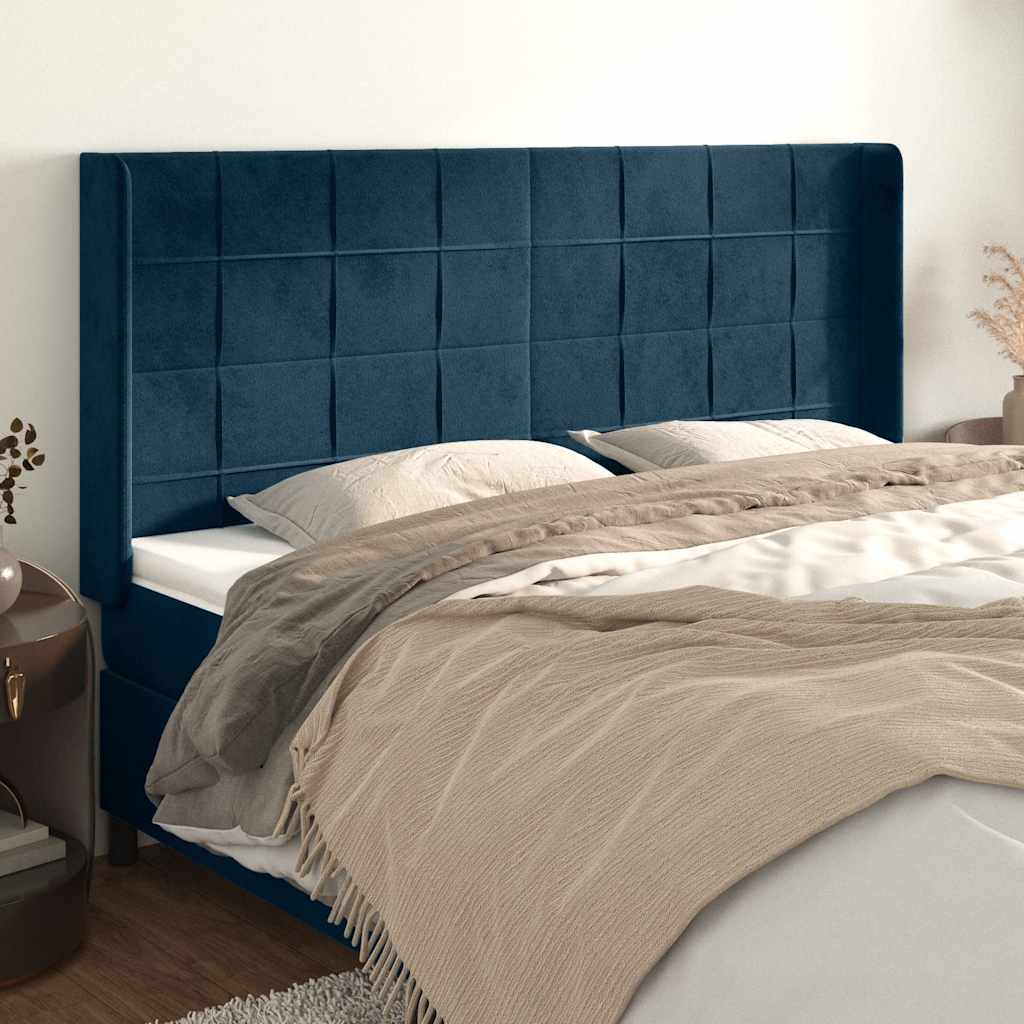 Kopfteil mit Ohren Dunkelblau 203x16x118/128 cm Samt