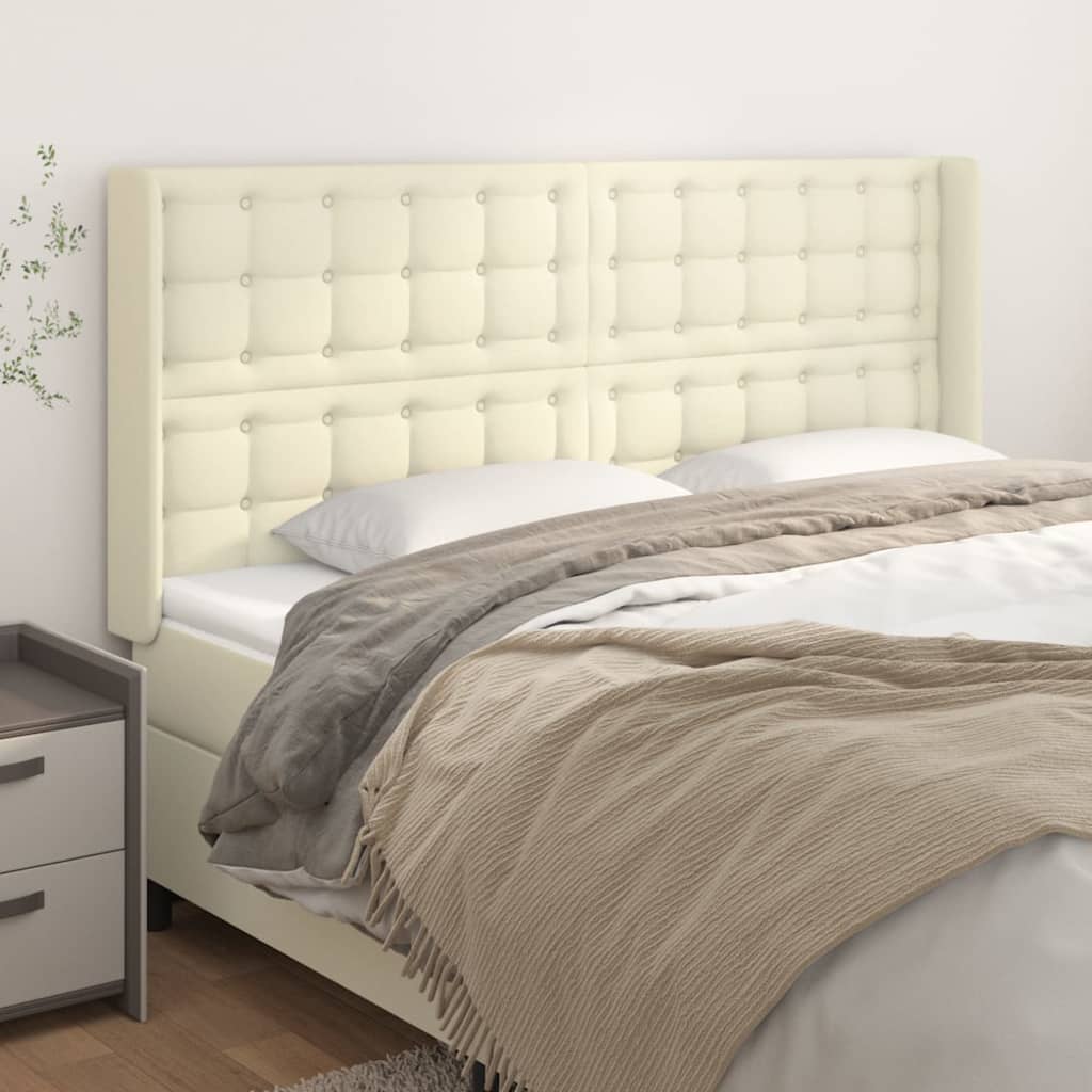 Kopfteil mit Ohren Creme 163x16x118/128 cm Kunstleder