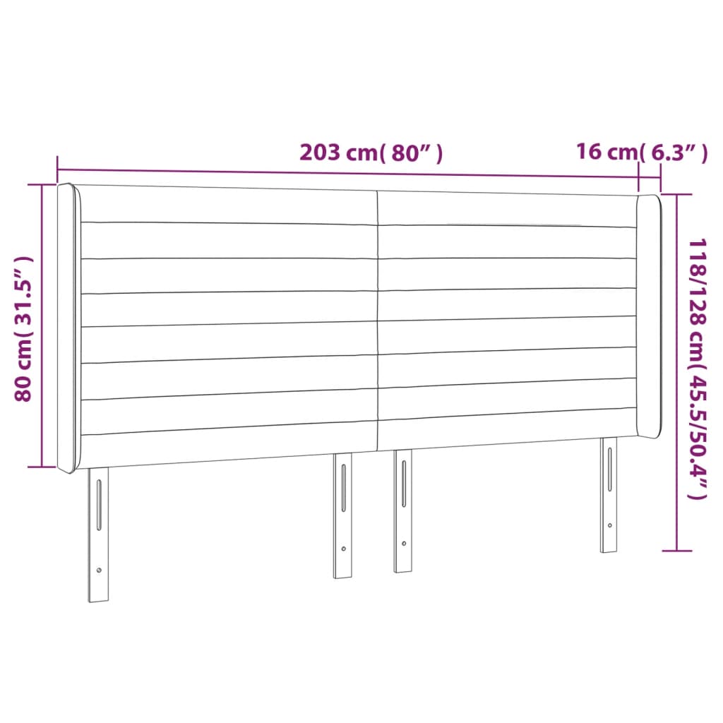 Kopfteil mit Ohren Hellgrau 203x16x118/128 cm Stoff