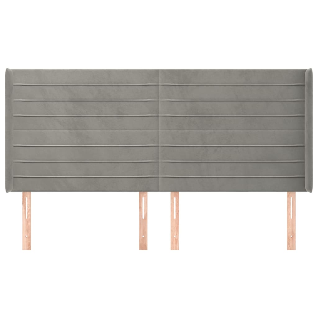 Kopfteil mit Ohren Hellgrau 203x16x118/128 cm Samt