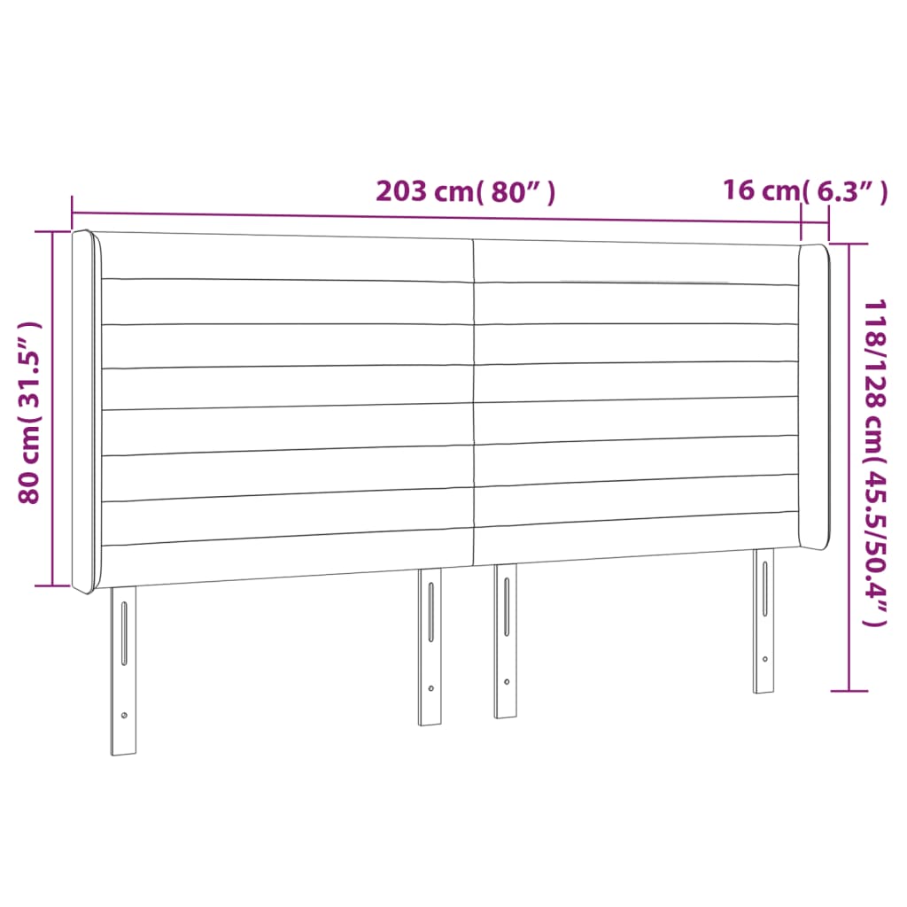 Kopfteil mit Ohren Hellgrau 203x16x118/128 cm Samt