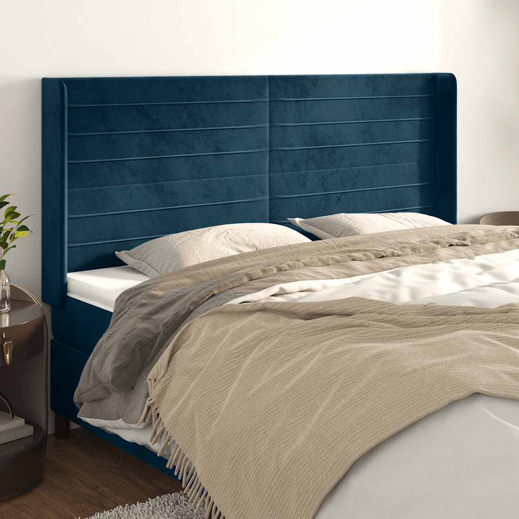 Kopfteil mit Ohren Dunkelblau 203x16x118/128 cm Samt