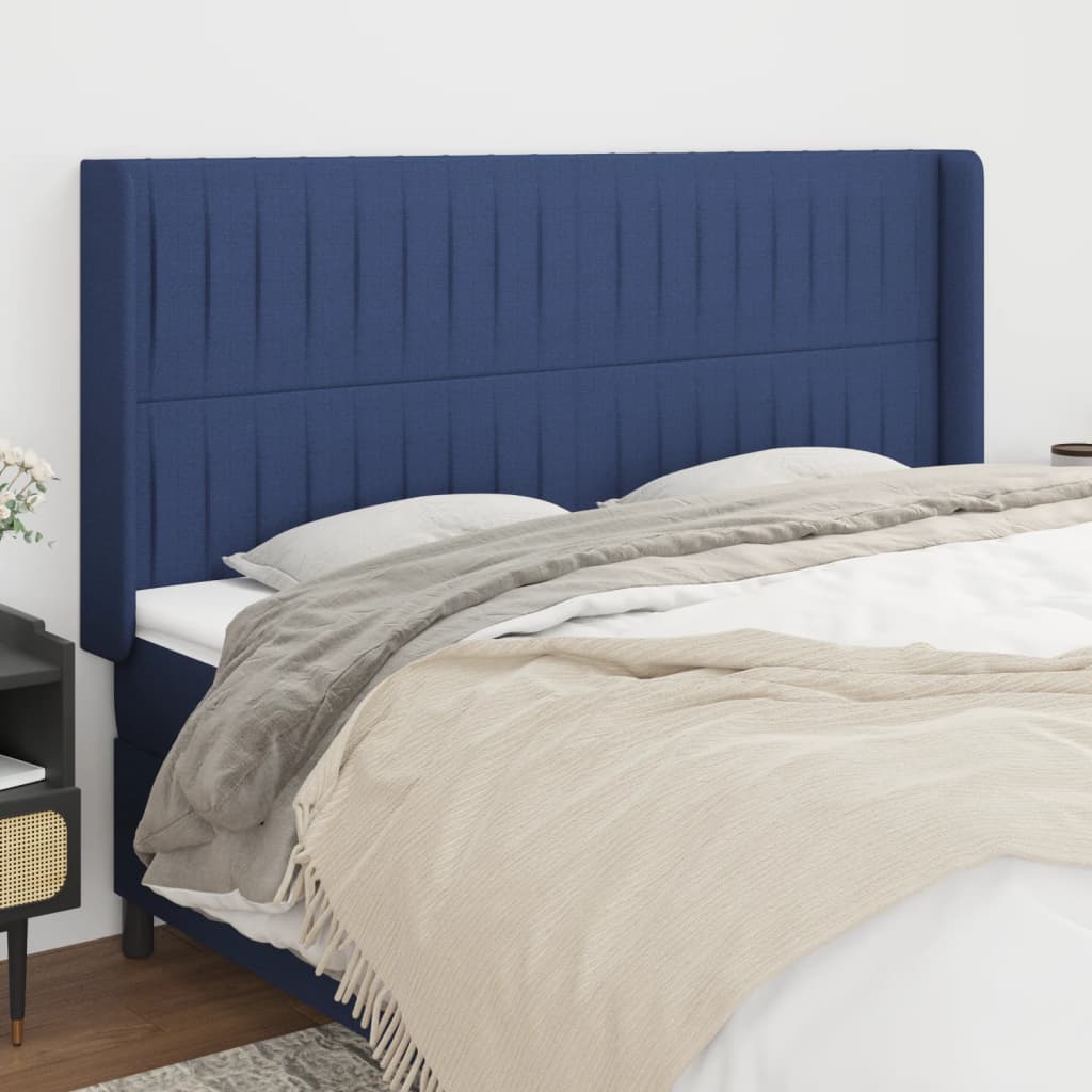 Kopfteil mit Ohren Blau 183x16x118/128 cm Stoff