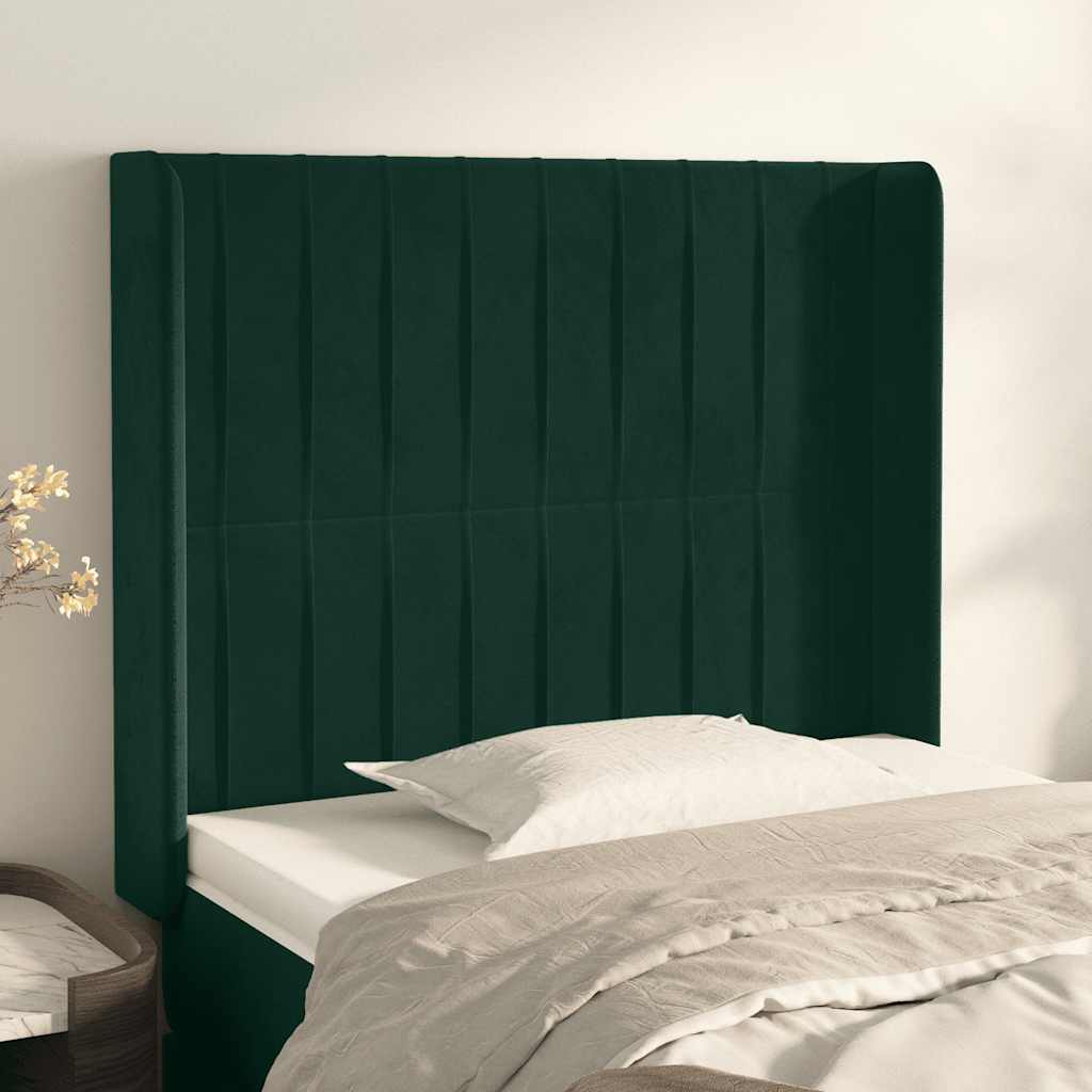 Kopfteil mit Ohren Dunkelgrün 93x16x118/128 cm Samt