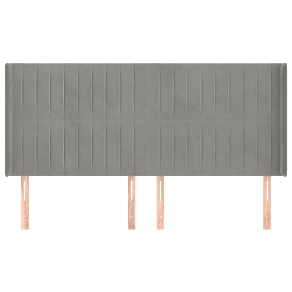 Kopfteil mit Ohren Hellgrau 163x16x118/128 cm Samt