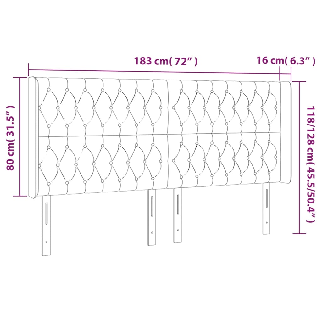 Kopfteil mit Ohren Schwarz 183x16x118/128 cm Stoff