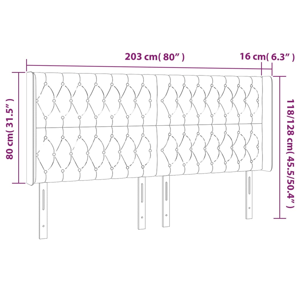 Kopfteil mit Ohren Dunkelgrau 203x16x118/128 cm Stoff