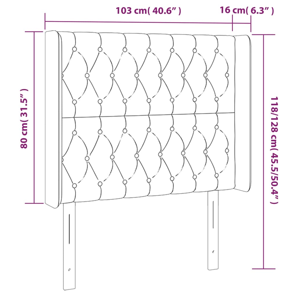 Kopfteil mit Ohren Dunkelgrau 103x16x118/128 cm Samt