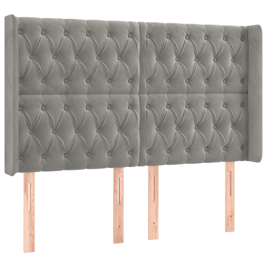 Kopfteil mit Ohren Hellgrau 147x16x118/128 cm Samt