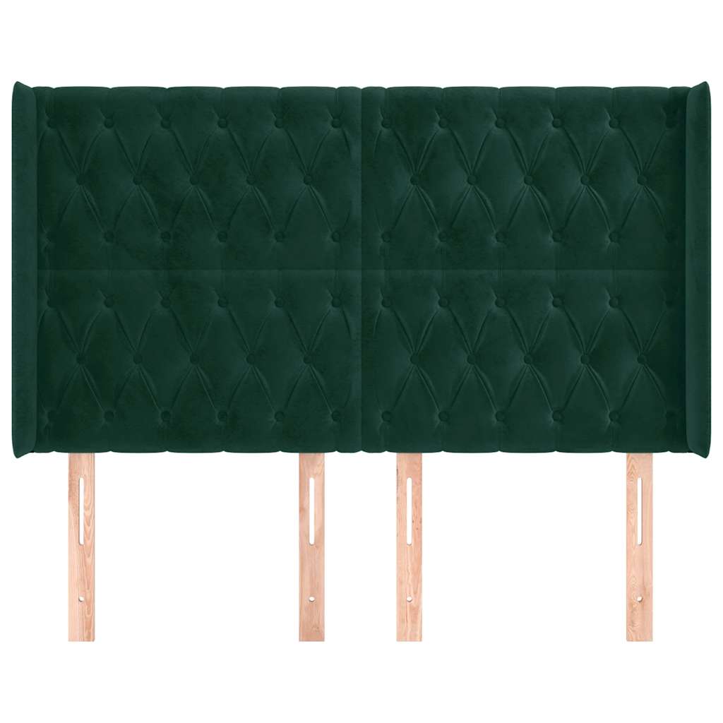 Kopfteil mit Ohren Dunkelgrün 147x16x118/128 cm Samt