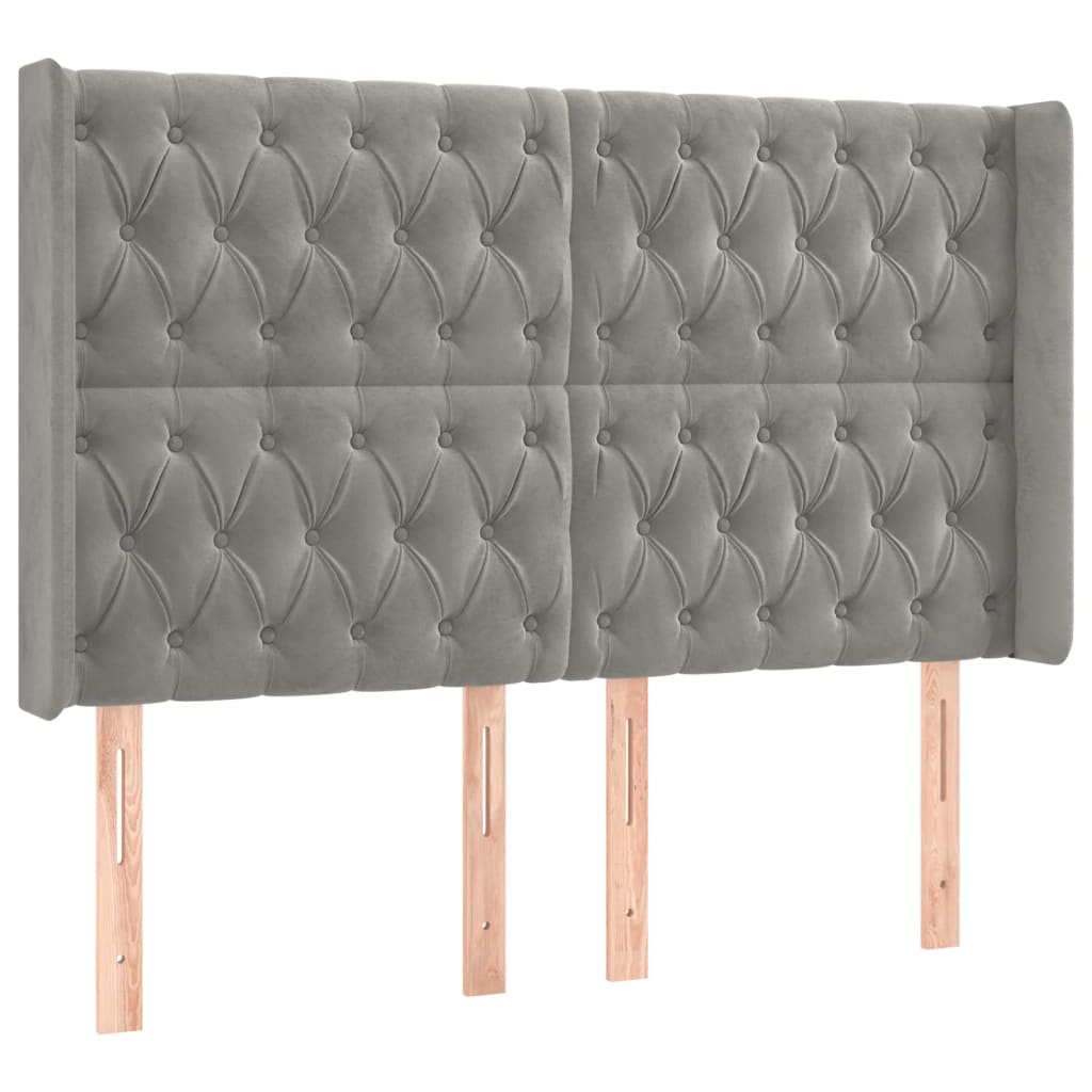 Kopfteil mit Ohren Hellgrau 163x16x118/128 cm Samt