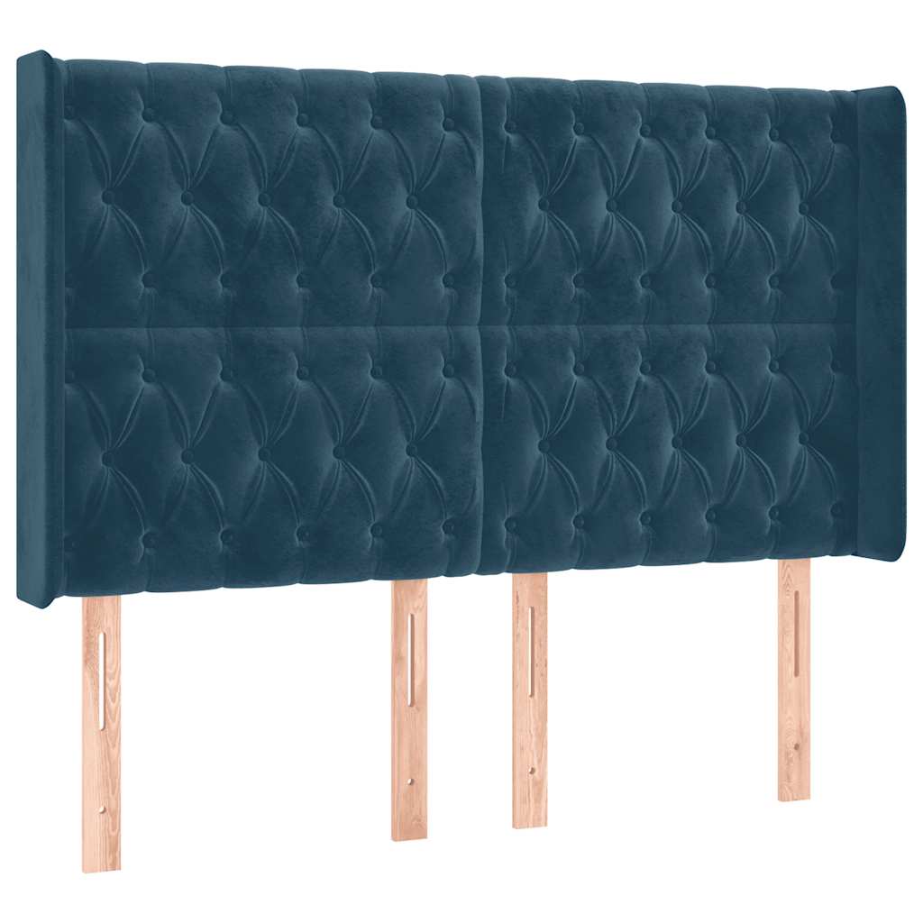 Kopfteil mit Ohren Dunkelblau 163x16x118/128 cm Samt