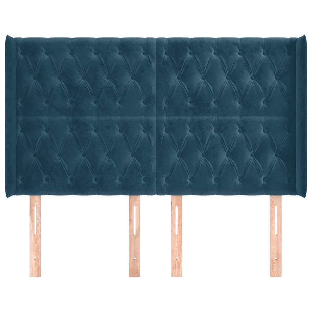 Kopfteil mit Ohren Dunkelblau 163x16x118/128 cm Samt