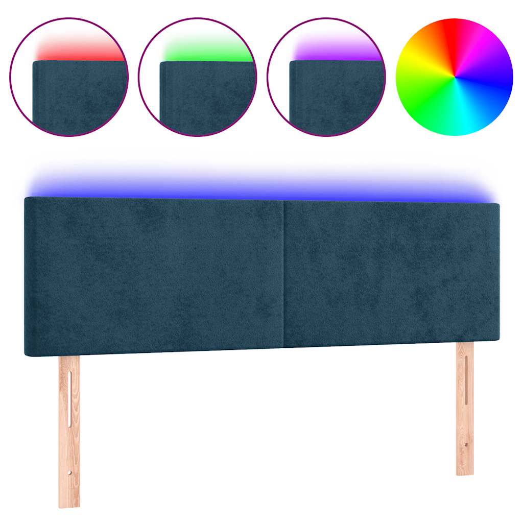 LED Kopfteil Dunkelblau 144x5x78/88 cm Samt