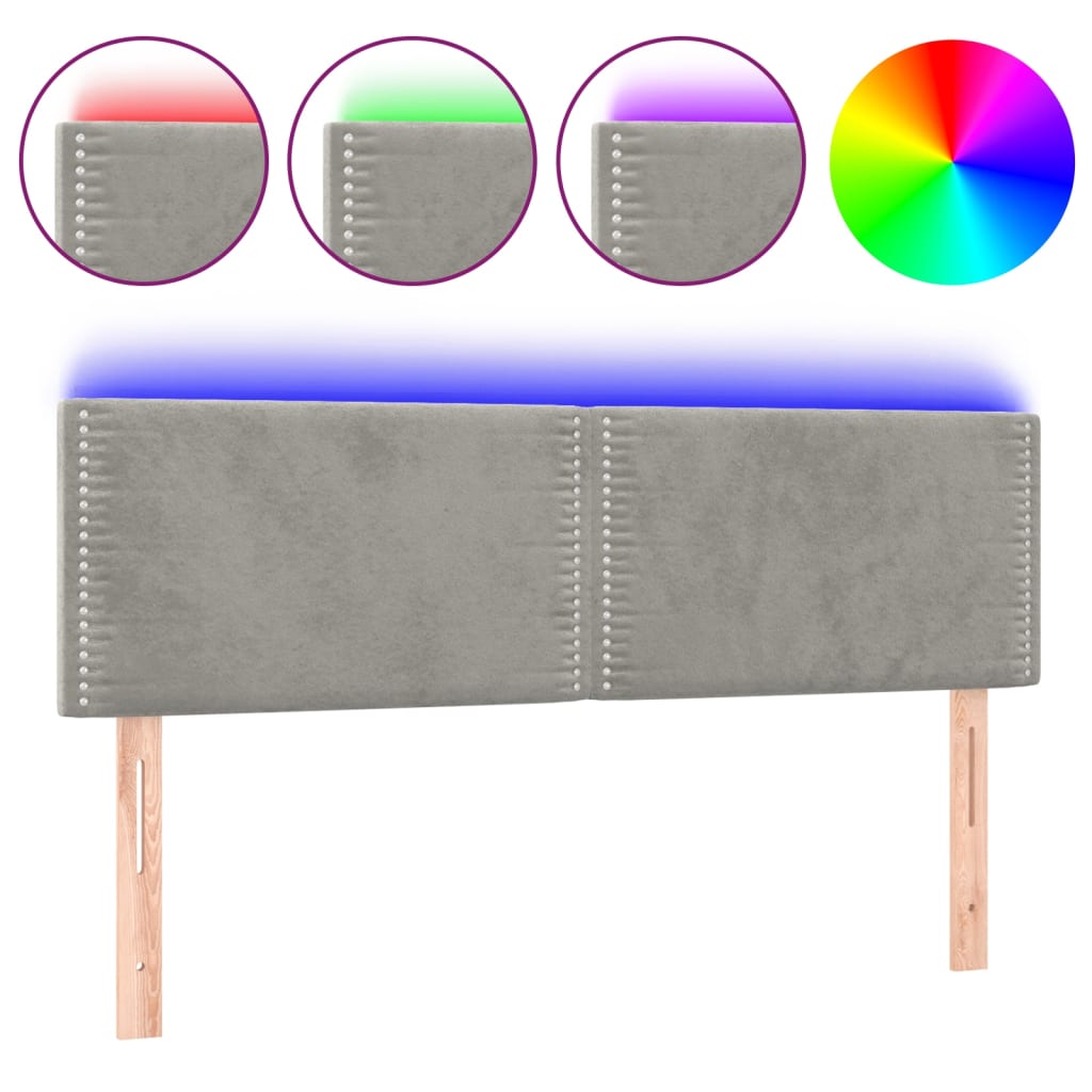 LED Kopfteil Hellgrau 144x5x78/88 cm Samt