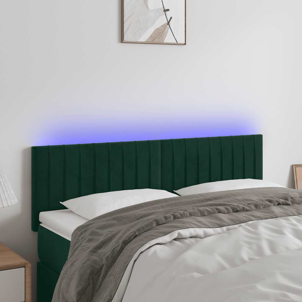 LED Kopfteil Dunkelgrün 144x5x78/88 cm Samt