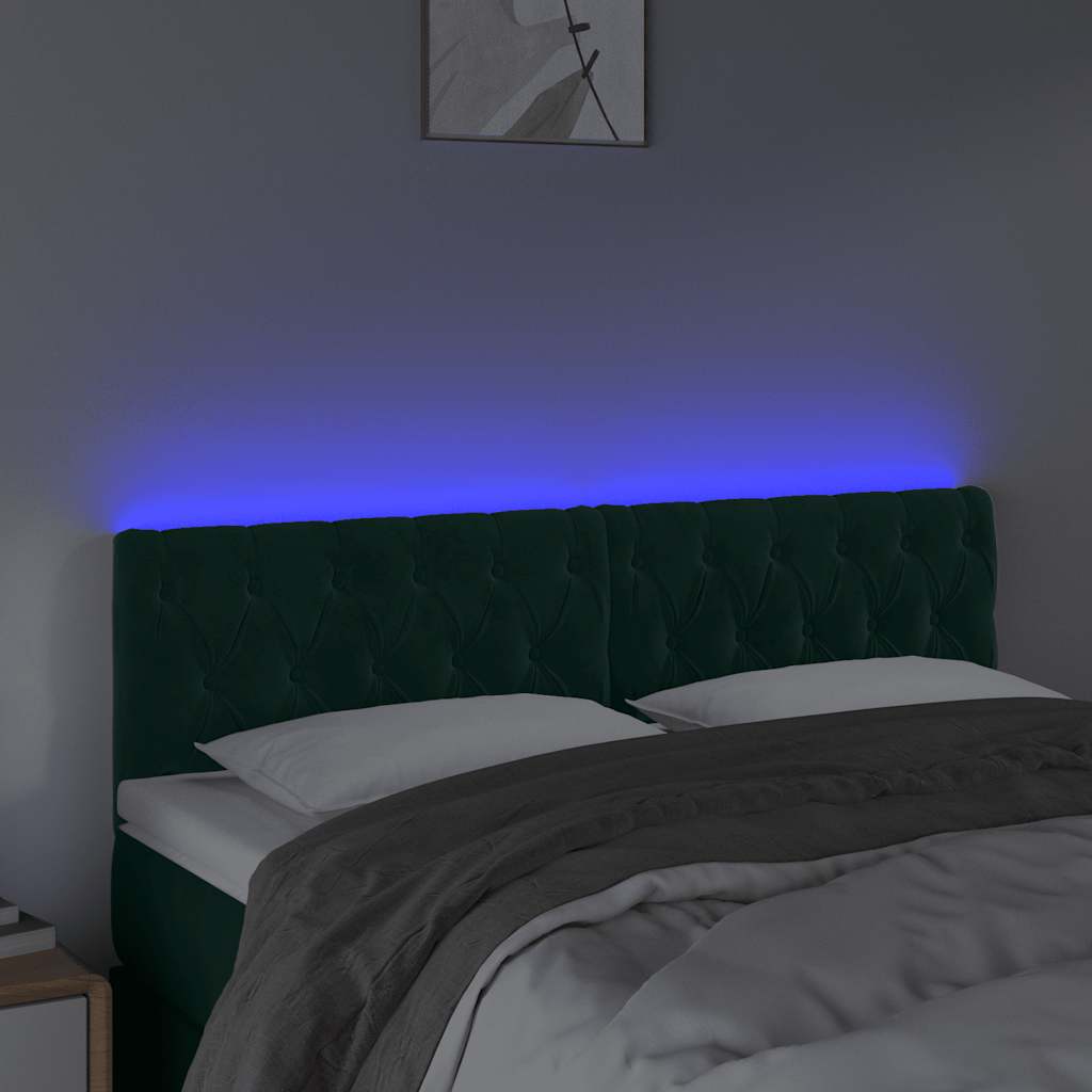 LED Kopfteil Dunkelgrün 160x7x78/88 cm Samt