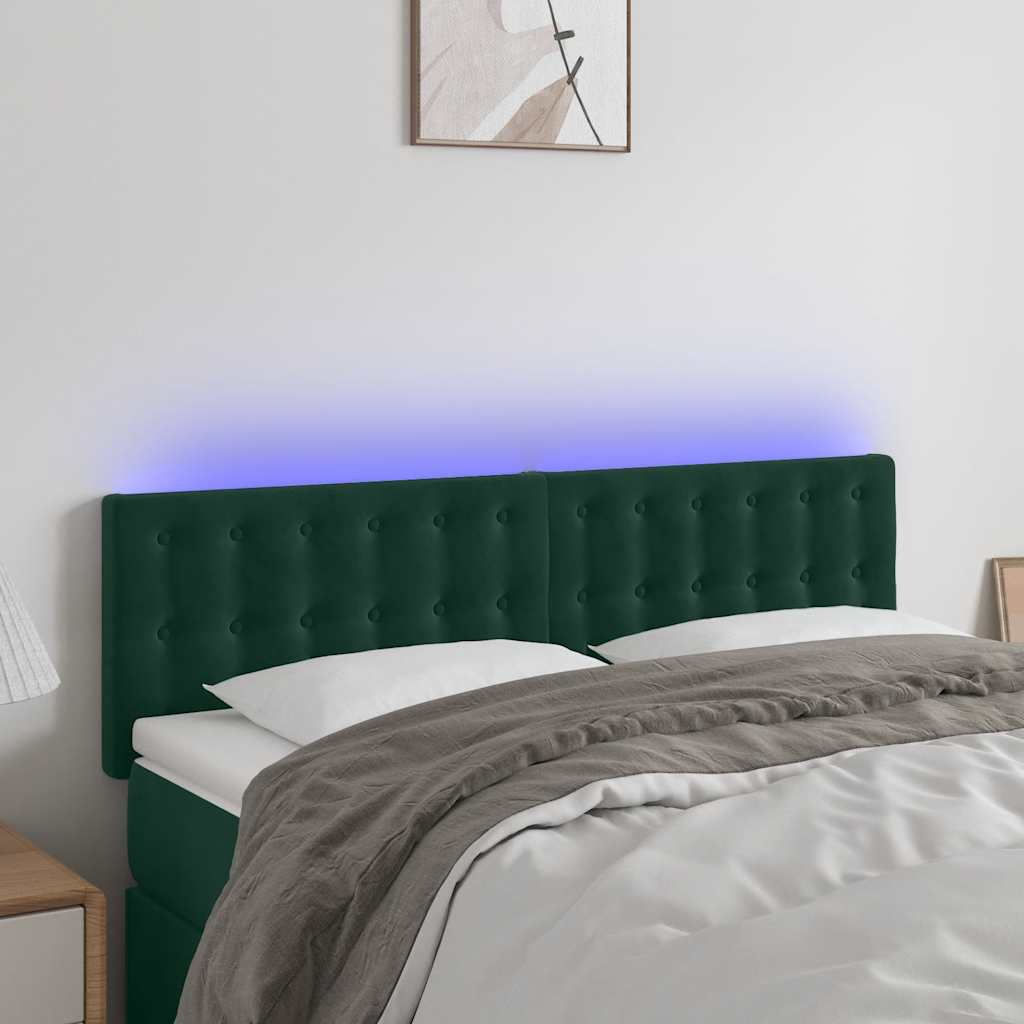 LED Kopfteil Dunkelgrün 144x5x78/88 cm Samt