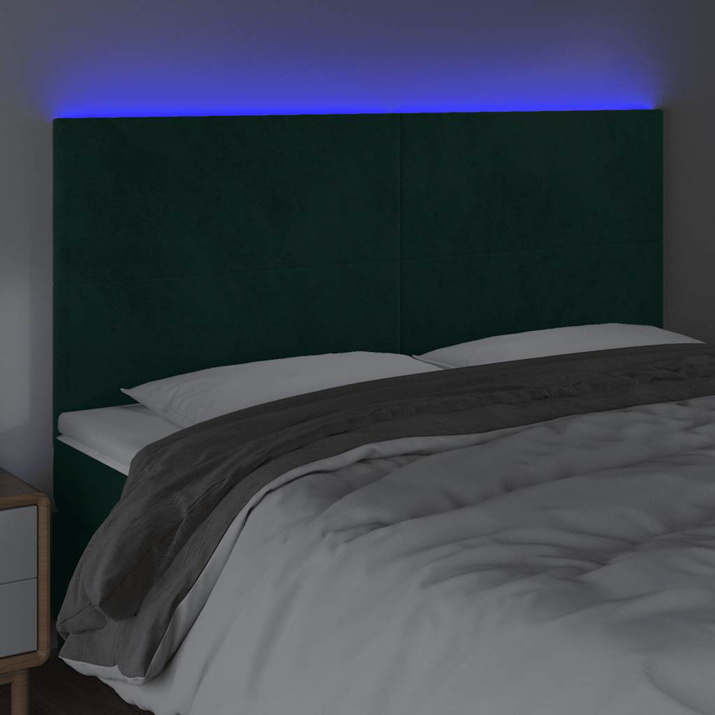 LED Kopfteil Dunkelgrün 160x5x118/128 cm Samt