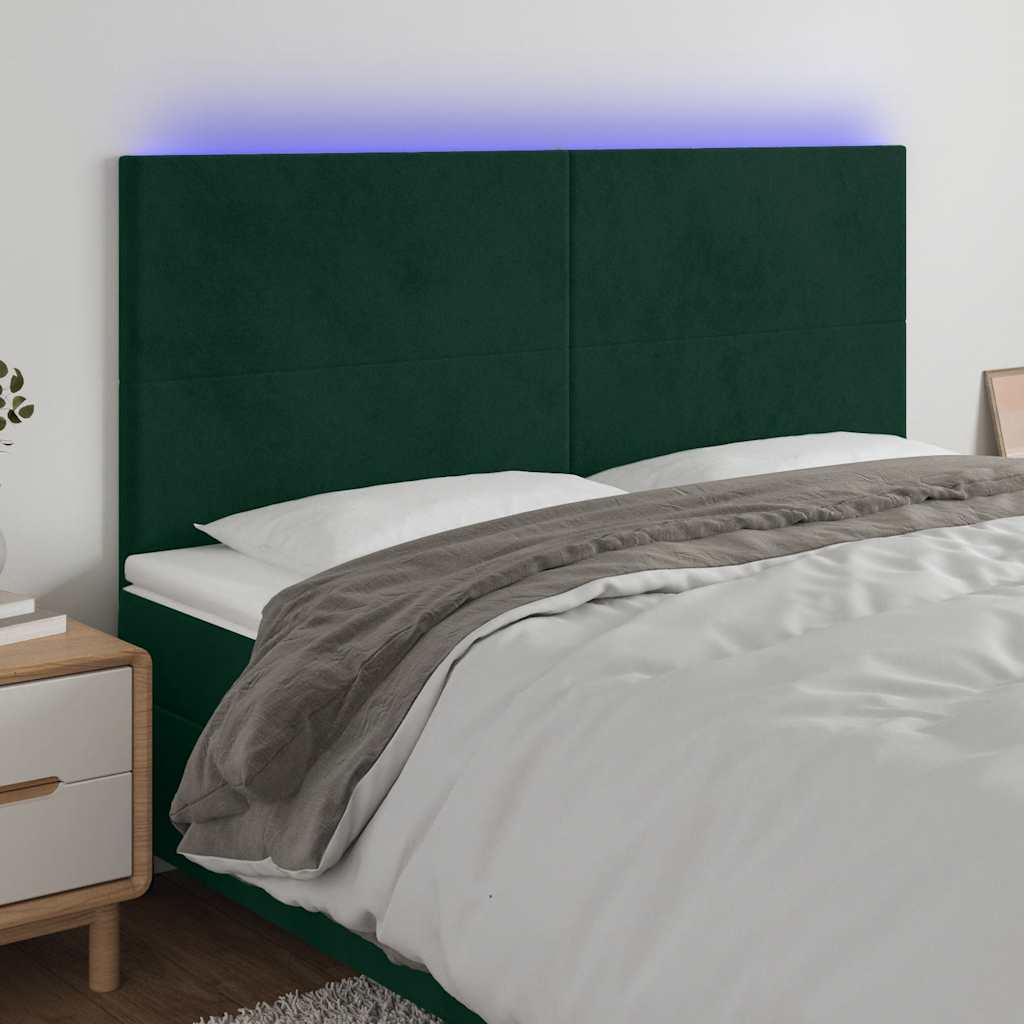 LED Kopfteil Dunkelgrün 160x5x118/128 cm Samt