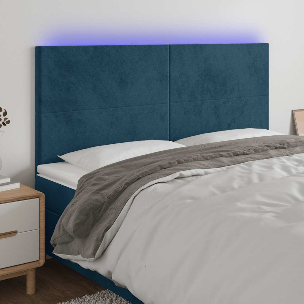 LED Kopfteil Dunkelblau 180x5x118/128 cm Samt